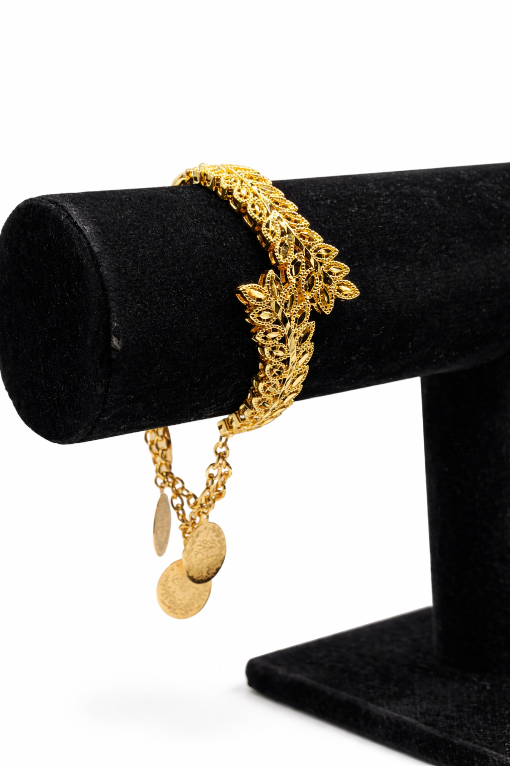 Multi Layer Coin Charm Bracelet with Engraved Details – Gold Colored