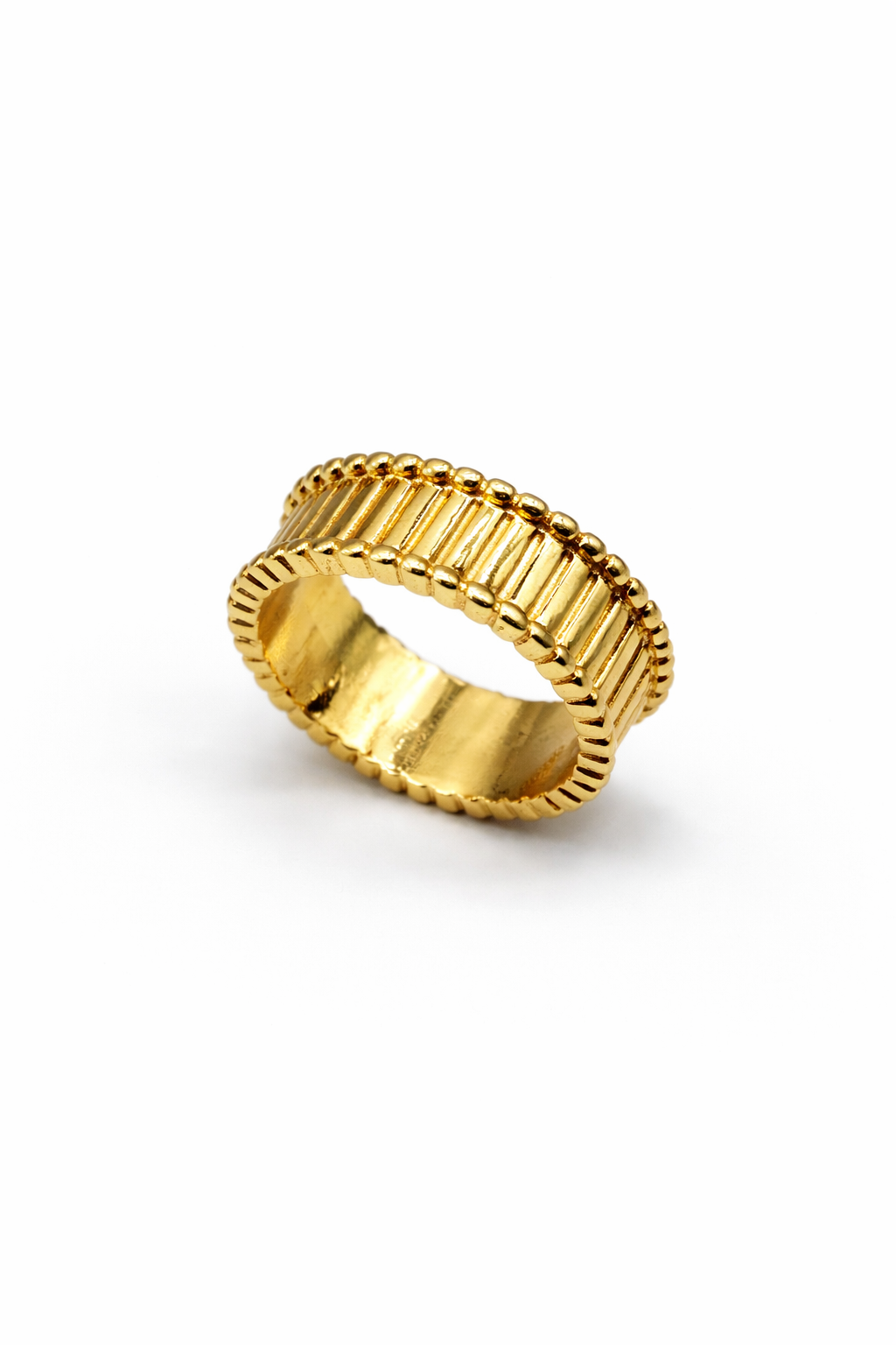 Ribbed Beaded Edge Band Ring – Gold Colored