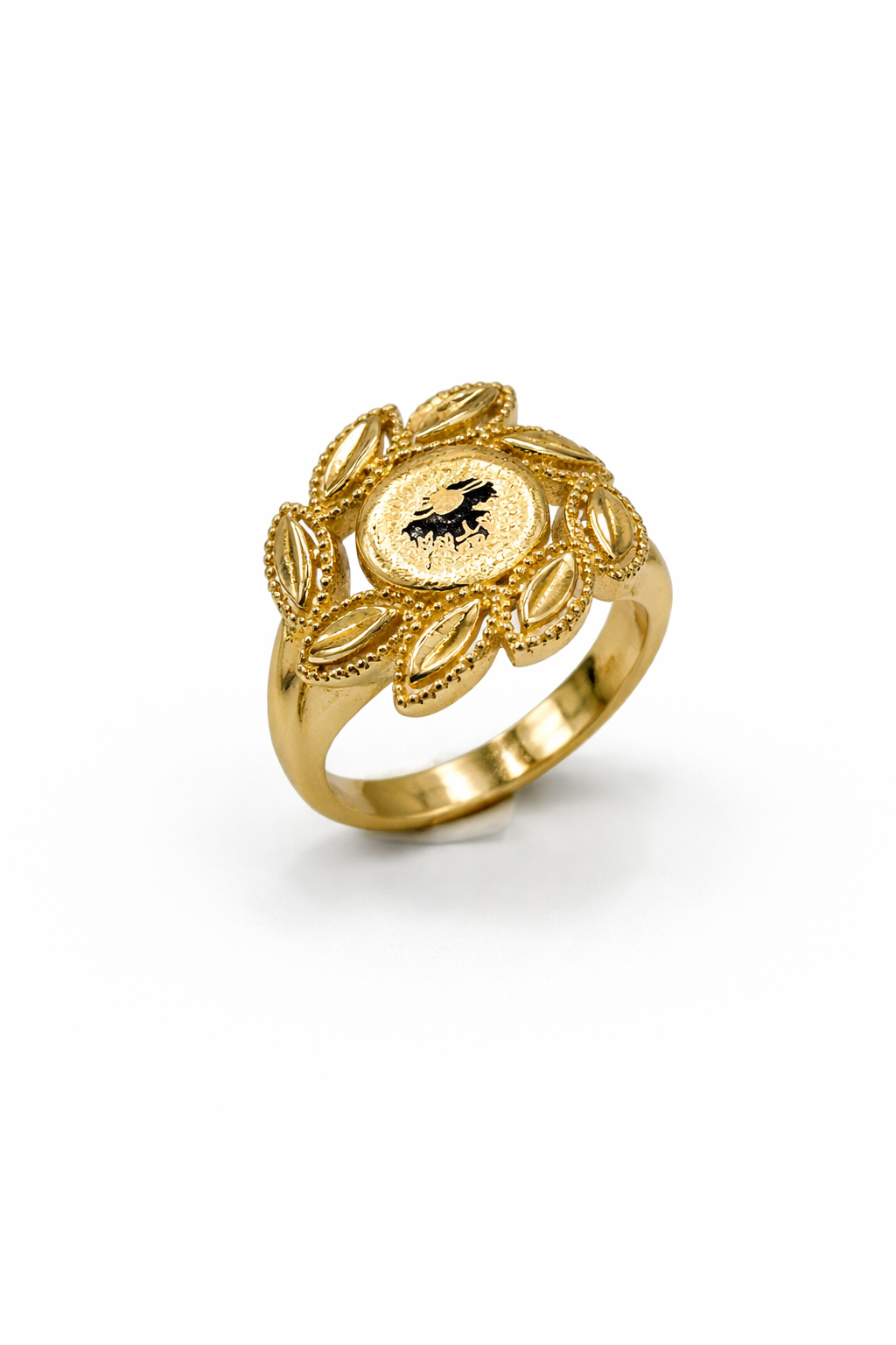 Vintage Floral Medallion Gold Ring
