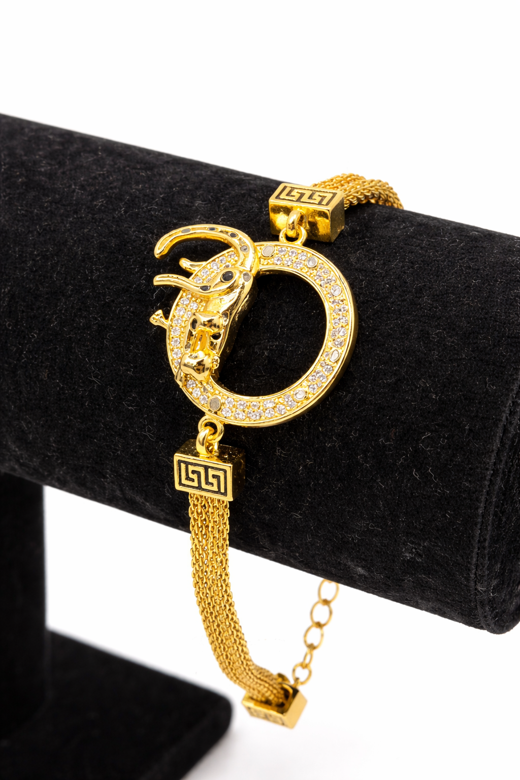 Bull Head Pendant Bracelet with Crystal Circle – Gold Colored