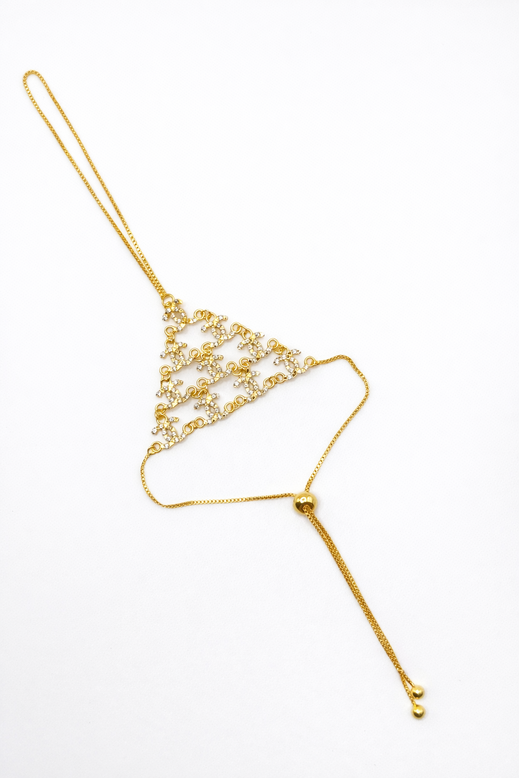 Crystal Mesh Hand Harness Bracelet Ring – Gold Colored